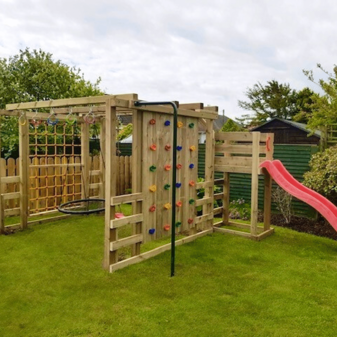Sensory regulation play equipment with climbing elements designed by Ballycastle Climbing Frames for children’s wellbeing.