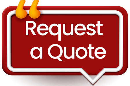 "Red speech bubble with text 'Request a Quote' in white letters."