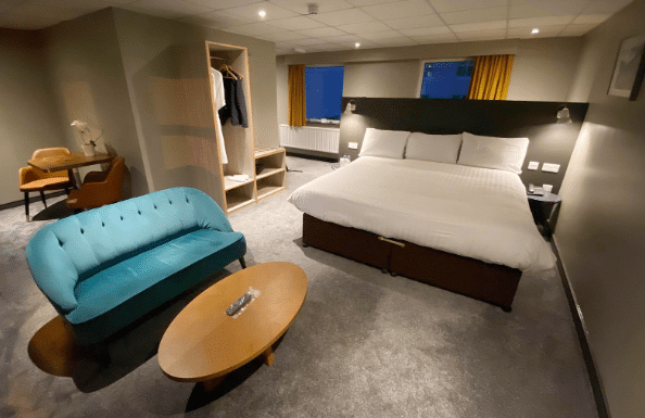 Hotel bedroom fit-out completed by Ballycastle Climbing Frames at The Marine Hotel, including joinery and furniture.