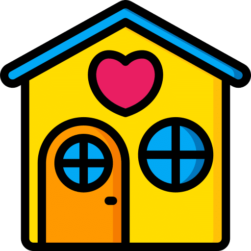 Yellow playhouse icon with a heart and circular windows.