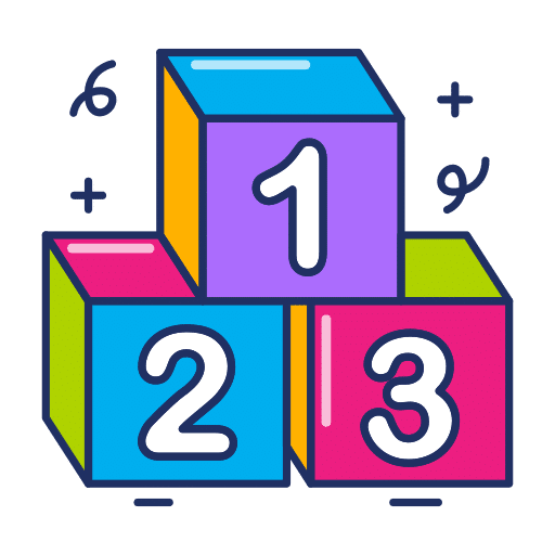 Colorful podium blocks numbered 1, 2, 3 with decorative background elements.